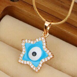 "Star-Shaped Evil Eye Pendant in Rose Gold with Sparkling Stones, XPPT1870